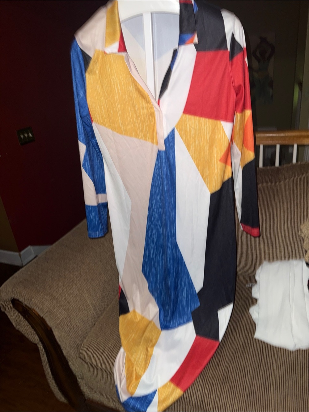 Abstract Geometric Print Long Sleeve Dress - Multi
